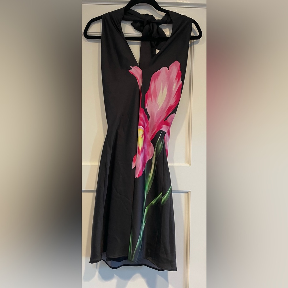 Show Me Your MuMu Black Halter Mini Dress with Pink Floral Print - Picture 4 of 6